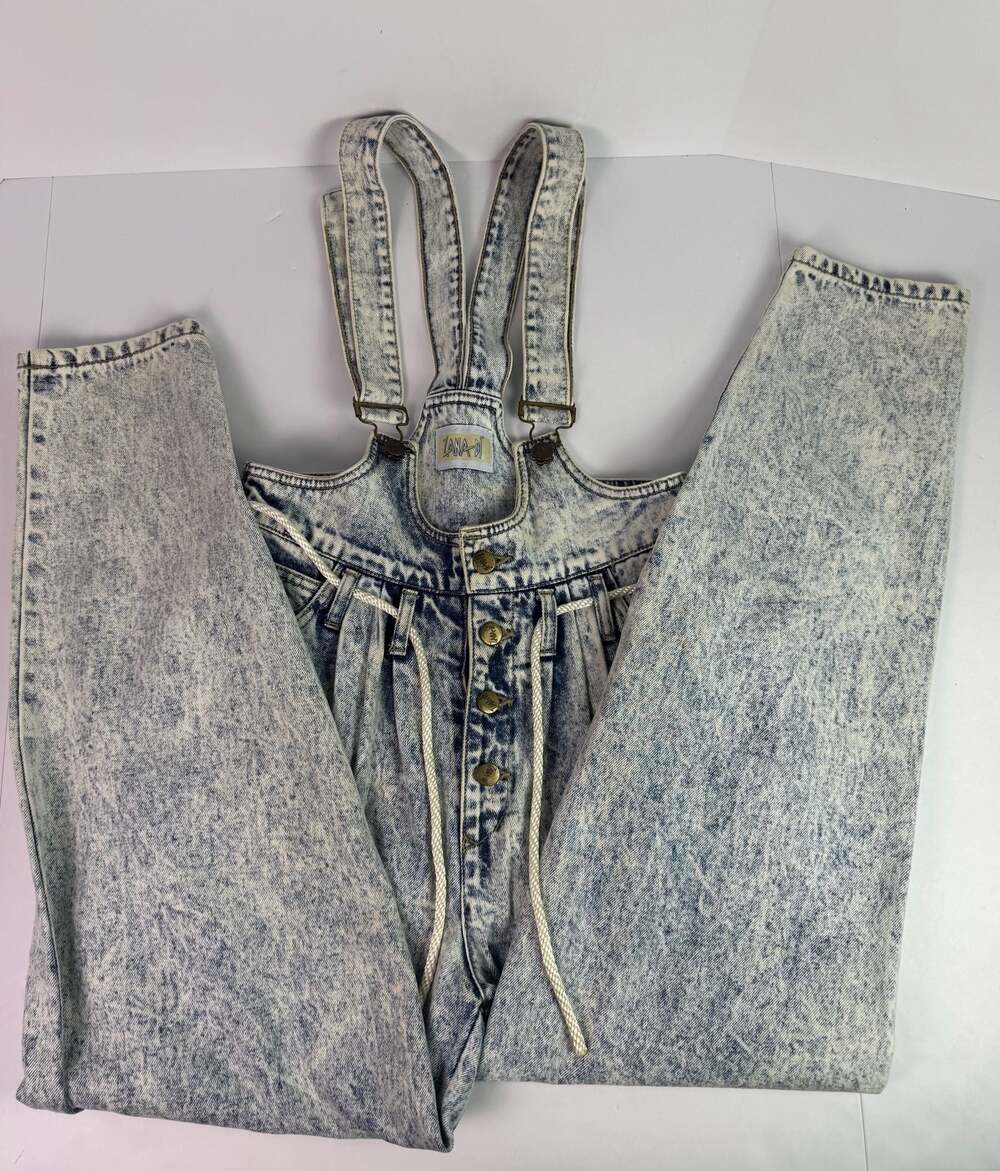 Vintage Zana-Di Acid Wash Denim Overalls Jumpsuit with Drawstring Waist